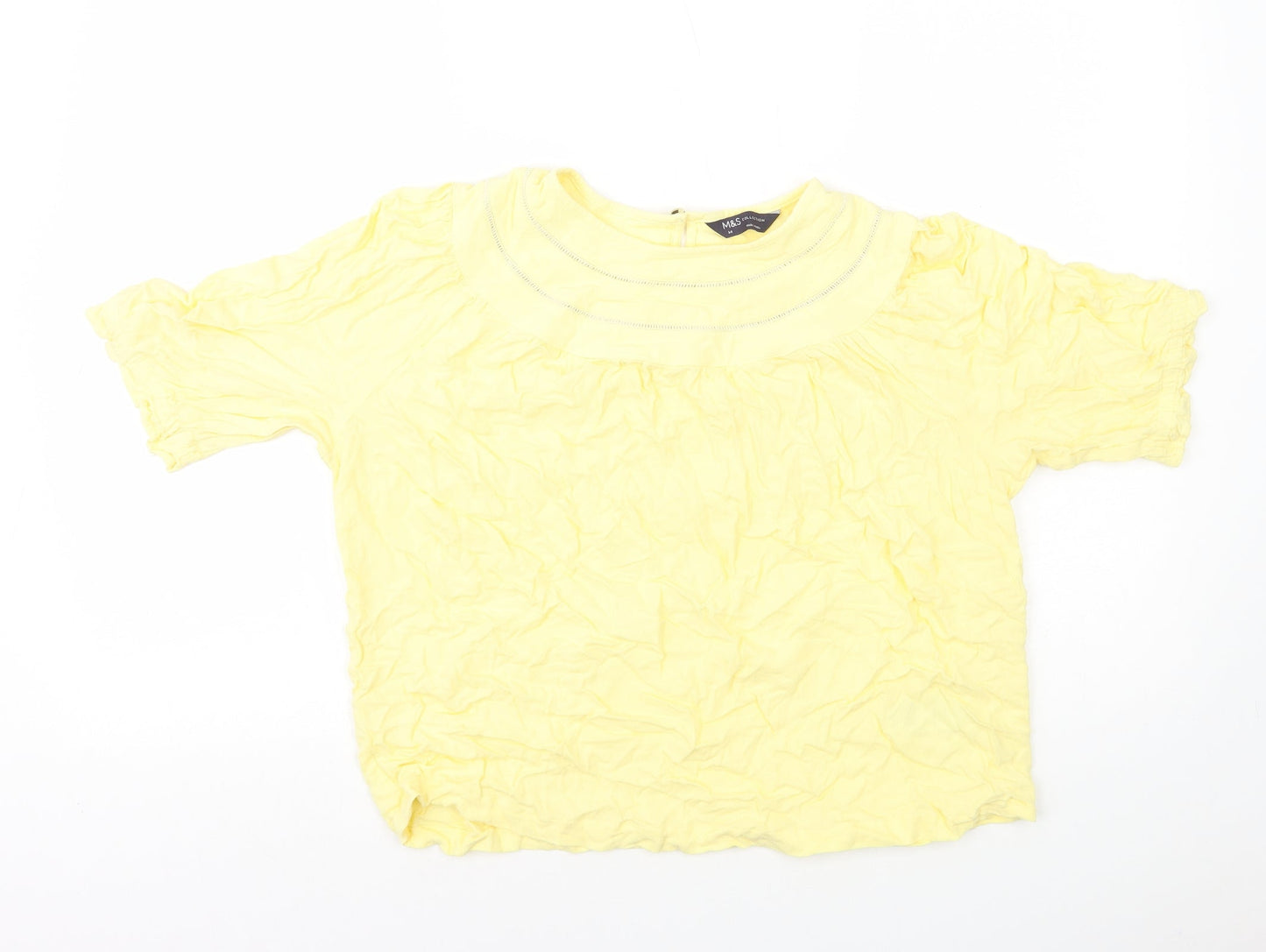 Marks and Spencer Womens Yellow Viscose Basic T-Shirt Size 14 Round Neck