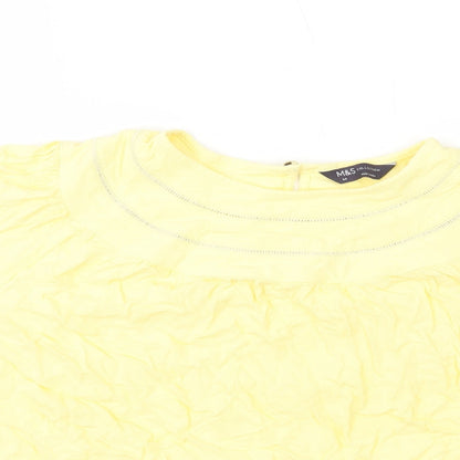 Marks and Spencer Womens Yellow Viscose Basic T-Shirt Size 14 Round Neck