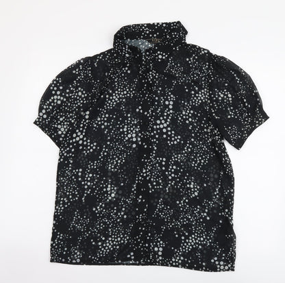 Lipsy Womens Black Polka Dot Polyester Basic Button-Up Size 12 Collared