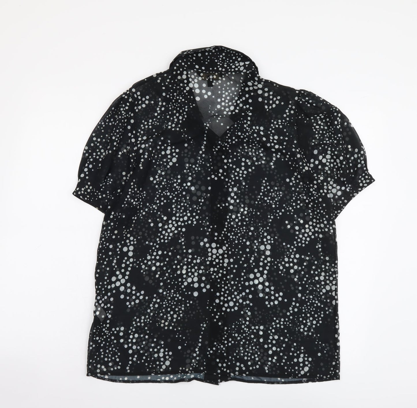 Lipsy Womens Black Polka Dot Polyester Basic Button-Up Size 12 Collared