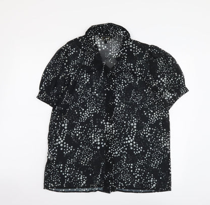 Lipsy Womens Black Polka Dot Polyester Basic Button-Up Size 12 Collared
