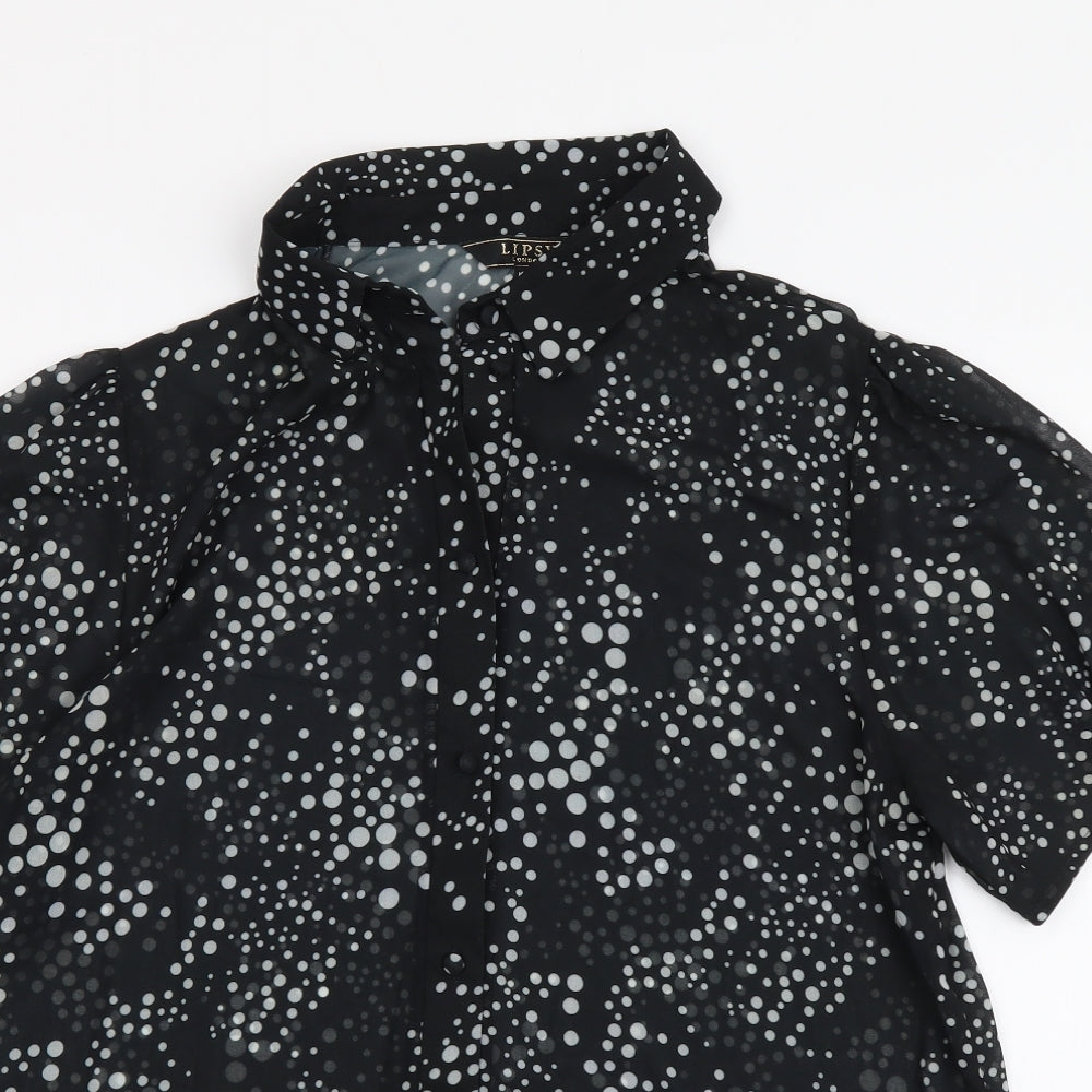 Lipsy Womens Black Polka Dot Polyester Basic Button-Up Size 12 Collared