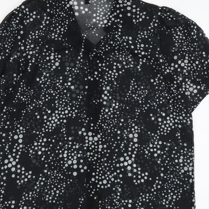 Lipsy Womens Black Polka Dot Polyester Basic Button-Up Size 12 Collared