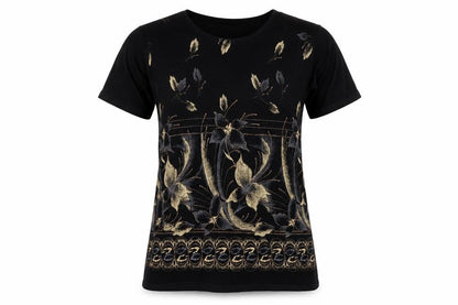 Body Collection Womens Black Floral Acetate Basic T-Shirt Size M Round Neck