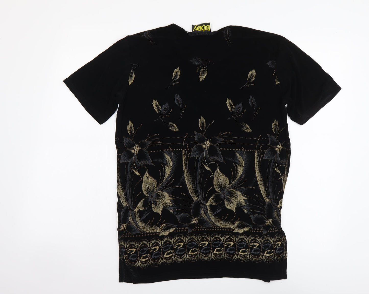 Body Collection Womens Black Floral Acetate Basic T-Shirt Size M Round Neck