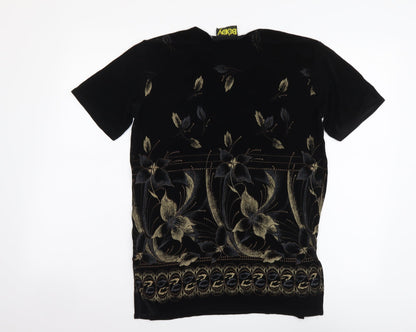 Body Collection Womens Black Floral Acetate Basic T-Shirt Size M Round Neck