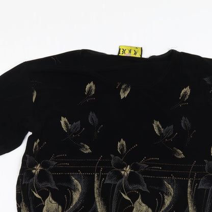 Body Collection Womens Black Floral Acetate Basic T-Shirt Size M Round Neck