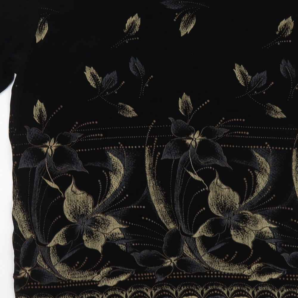 Body Collection Womens Black Floral Acetate Basic T-Shirt Size M Round Neck