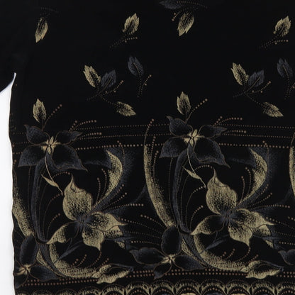 Body Collection Womens Black Floral Acetate Basic T-Shirt Size M Round Neck