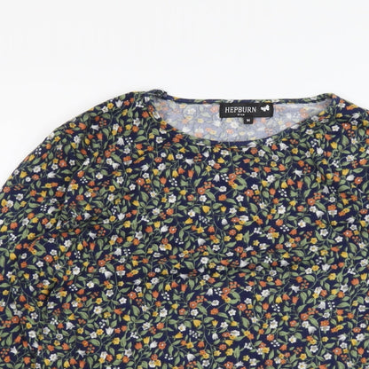 Hepburn Womens Multicoloured Floral Polyester Basic T-Shirt Size M Round Neck