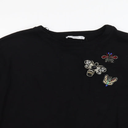 Mango Womens Black Viscose Pullover Sweatshirt Size L Pullover
