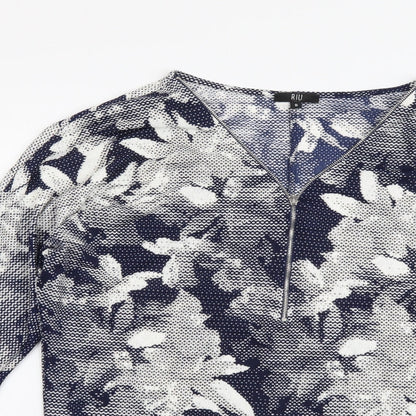 Riu Womens Blue Floral Polyester Basic Blouse Size S V-Neck