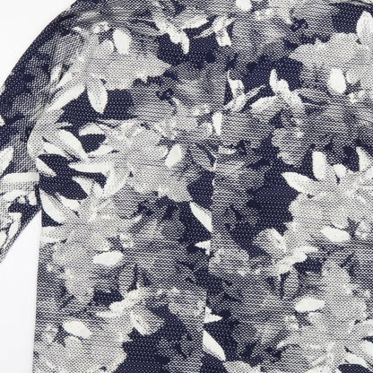 Riu Womens Blue Floral Polyester Basic Blouse Size S V-Neck