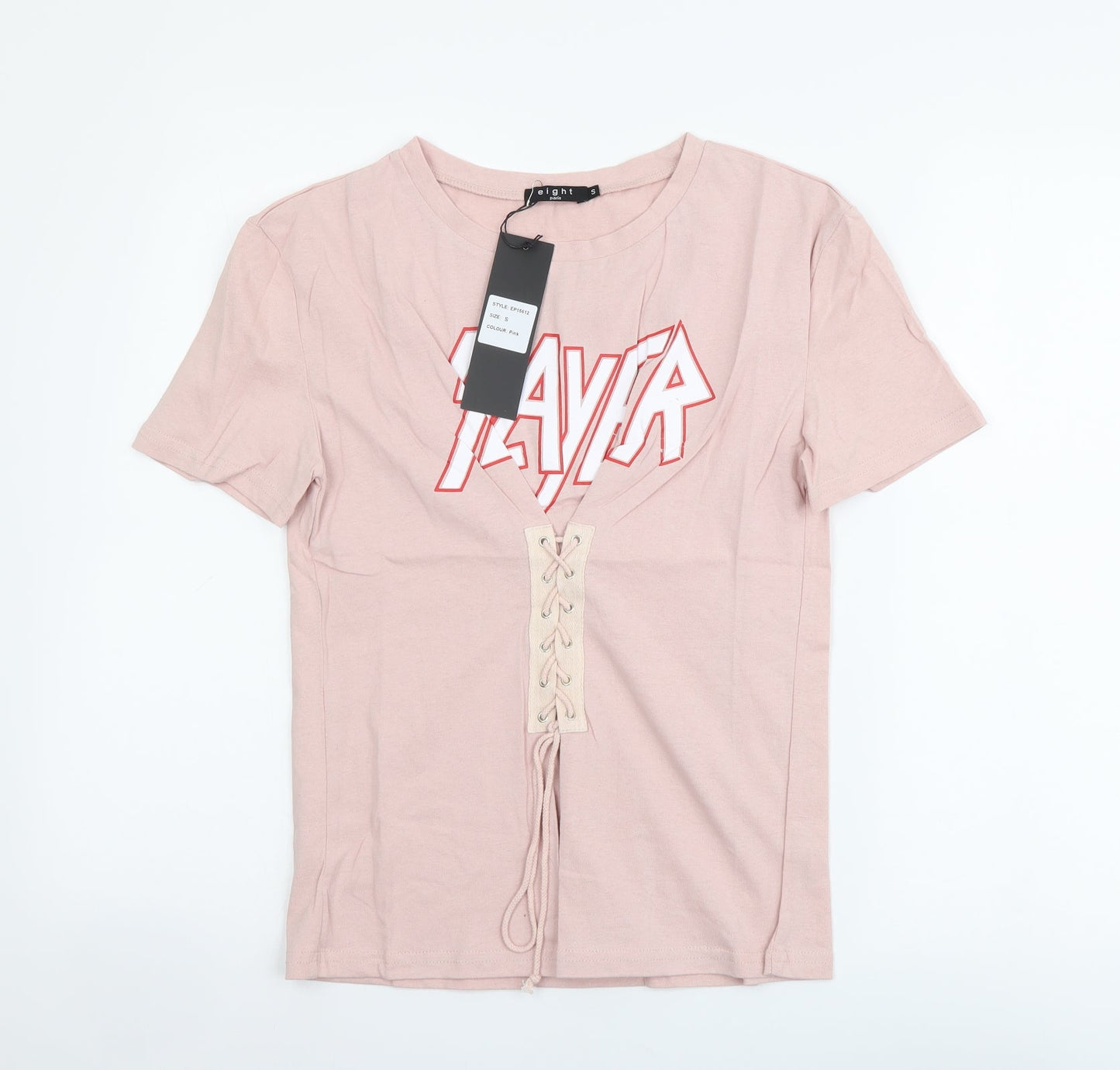 Womens UK Size S Eight Pink Basic T-Shirt