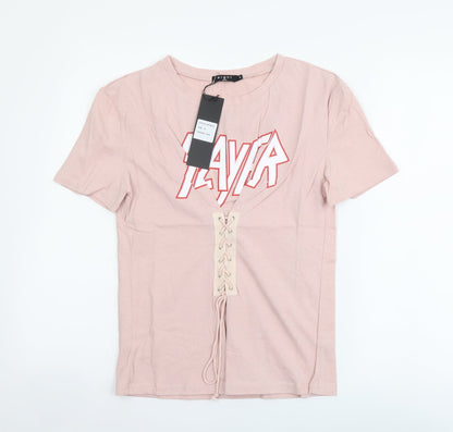Womens UK Size S Eight Pink Basic T-Shirt
