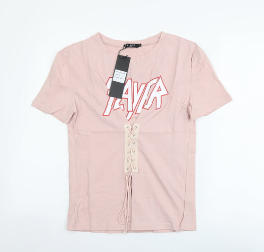 Womens UK Size S Eight Pink Basic T-Shirt