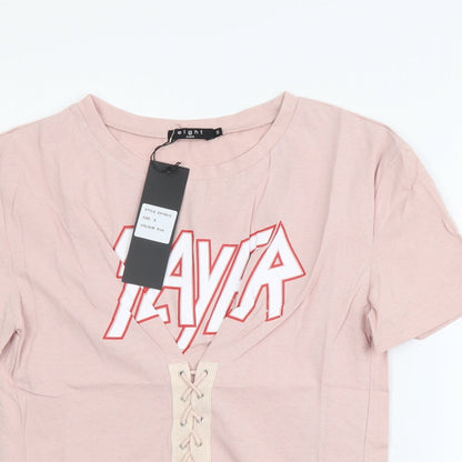 Womens UK Size S Eight Pink Basic T-Shirt