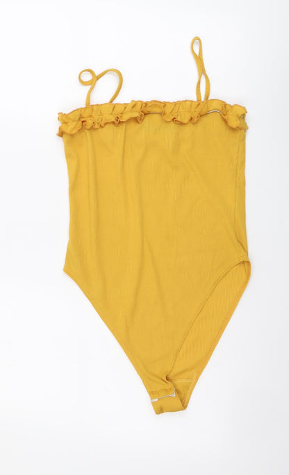 Boohoo Womens Yellow Cotton Bodysuit One-Piece Size 12 Snap