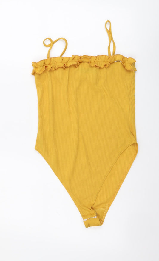 Boohoo Womens Yellow Cotton Bodysuit One-Piece Size 12 Snap