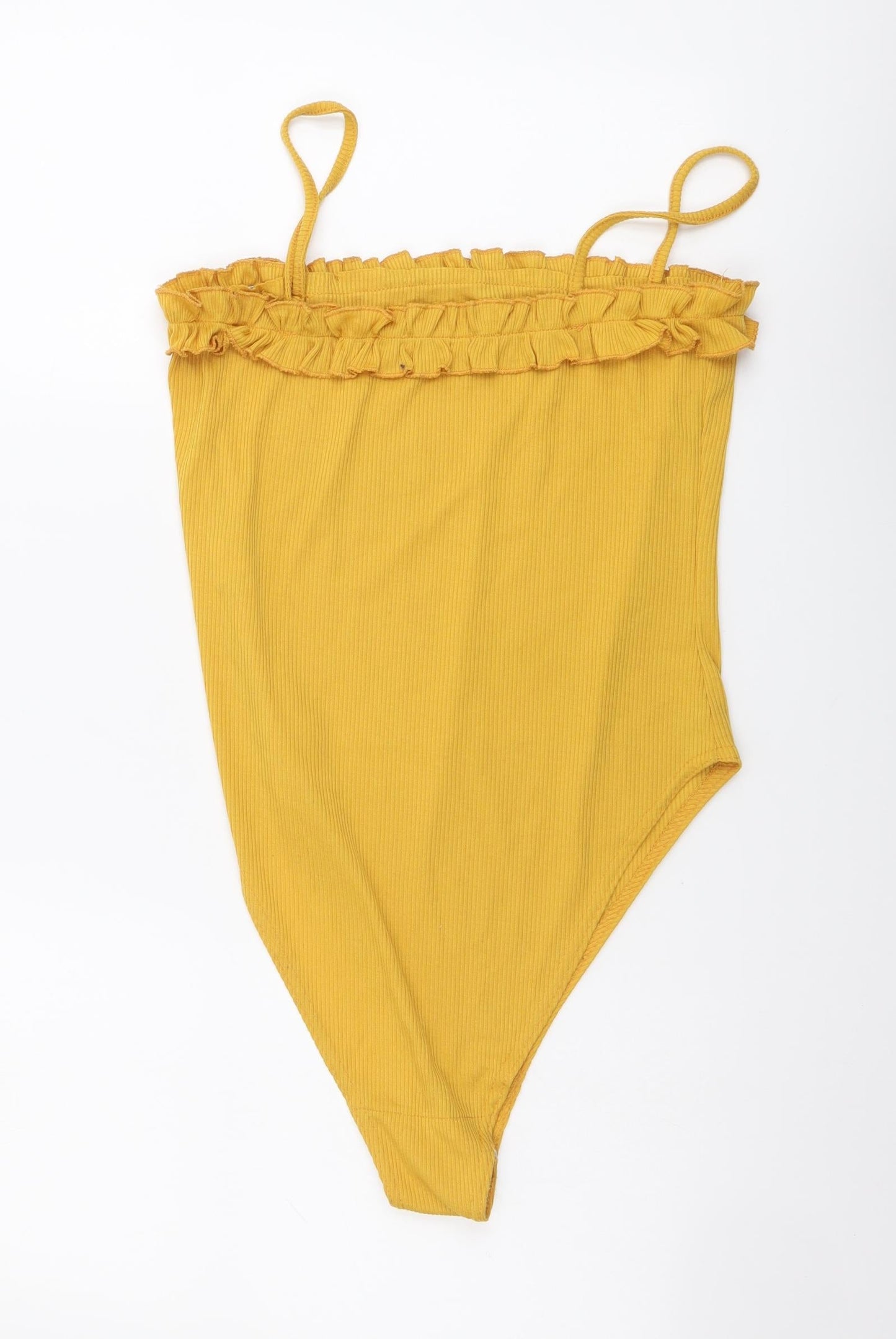 Boohoo Womens Yellow Cotton Bodysuit One-Piece Size 12 Snap