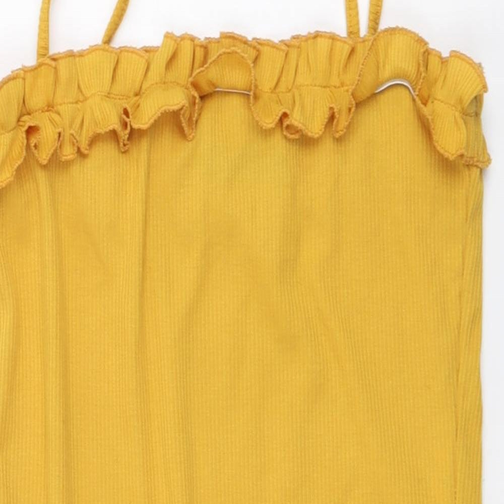 Boohoo Womens Yellow Cotton Bodysuit One-Piece Size 12 Snap