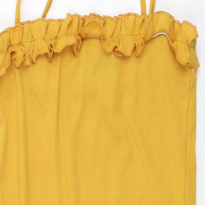 Boohoo Womens Yellow Cotton Bodysuit One-Piece Size 12 Snap