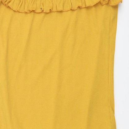 Boohoo Womens Yellow Cotton Bodysuit One-Piece Size 12 Snap