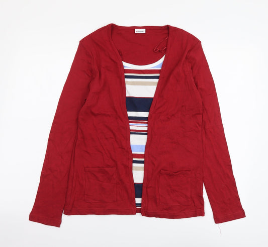 Damart Womens Multicoloured Striped Cotton Basic Blouse Size 10 Round Neck