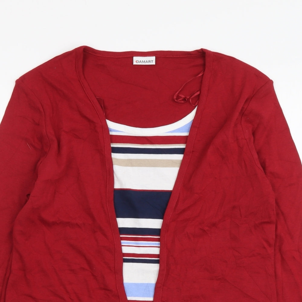 Damart Womens Multicoloured Striped Cotton Basic Blouse Size 10 Round Neck