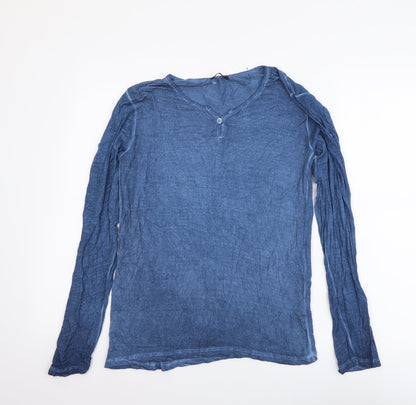 Plexus Womens Blue Viscose Basic Blouse Size L Round Neck