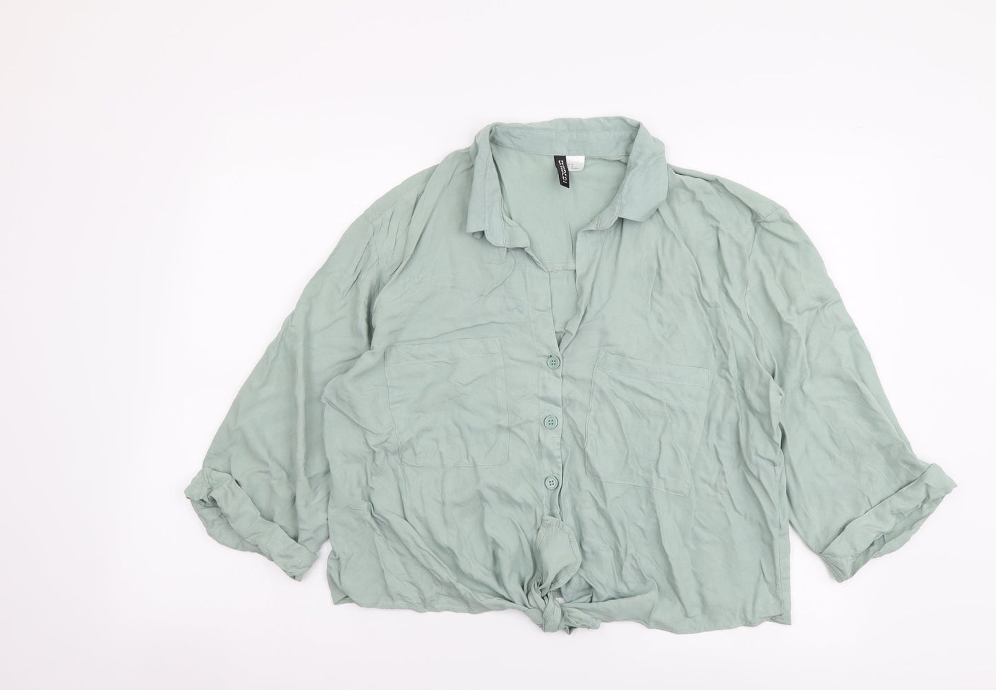 Womens UK Size XL H&M Green Basic Button-Up