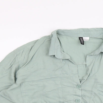 Womens UK Size XL H&M Green Basic Button-Up