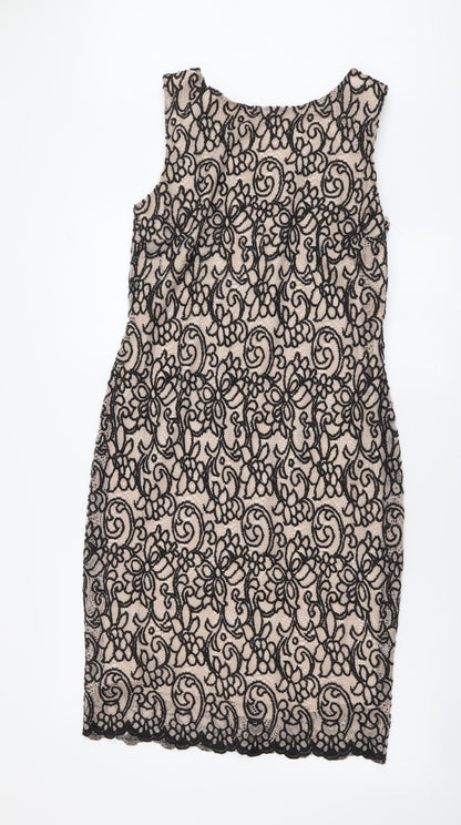 George Womens Beige Geometric Polyester A-Line Size 12 Boat Neck Zip