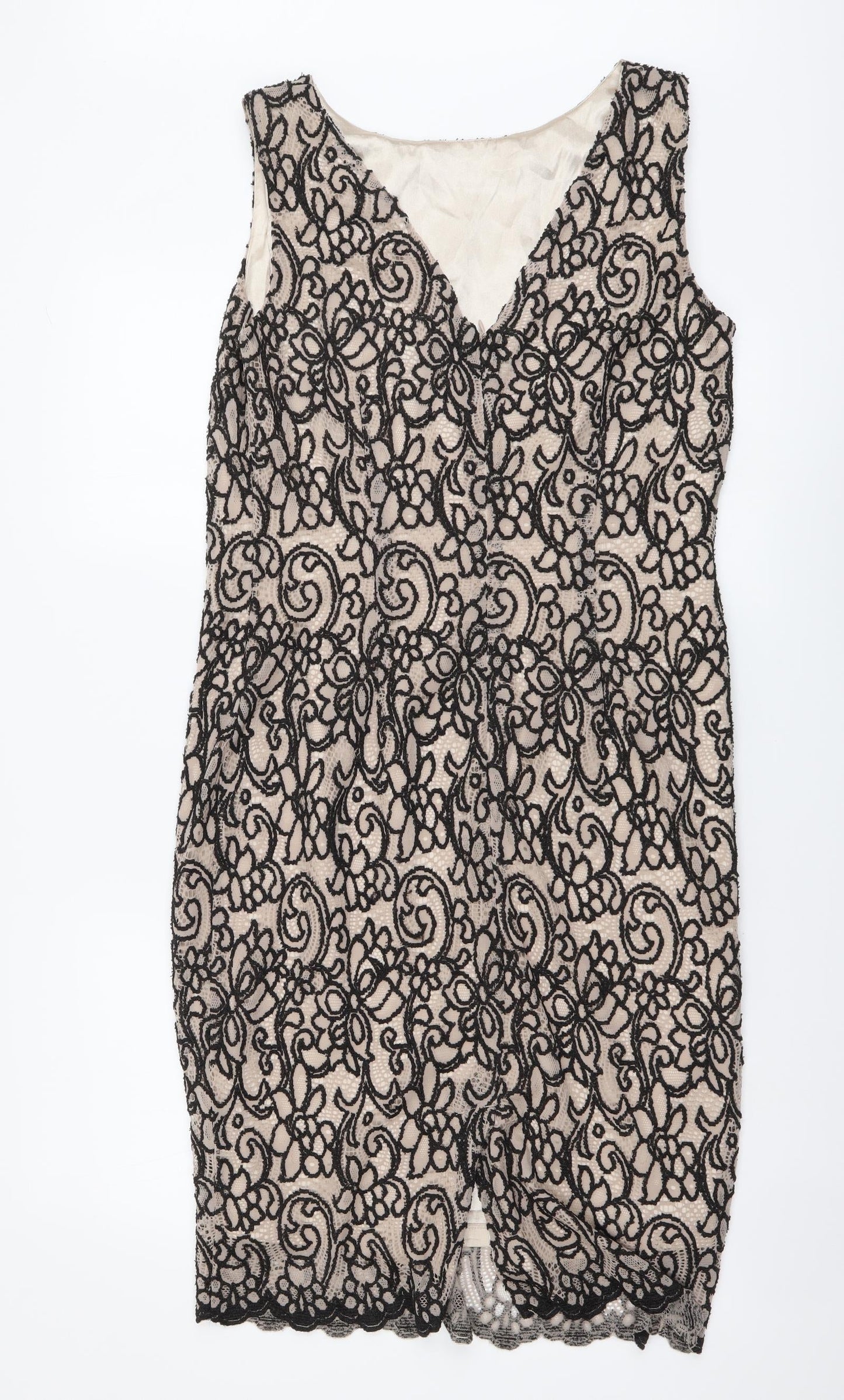 George Womens Beige Geometric Polyester A-Line Size 12 Boat Neck Zip