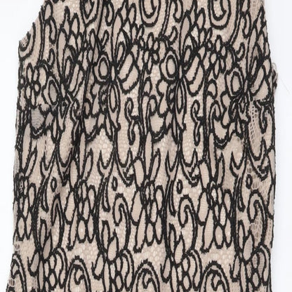 George Womens Beige Geometric Polyester A-Line Size 12 Boat Neck Zip