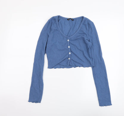 SheIn Womens Blue Polyester Cropped Button-Up Size M V-Neck