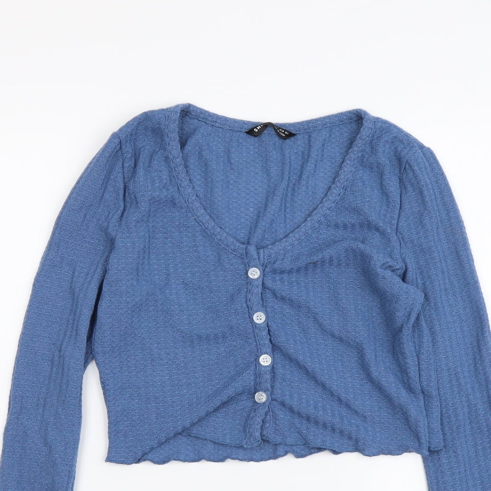 SheIn Womens Blue Polyester Cropped Button-Up Size M V-Neck