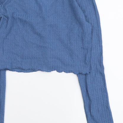 SheIn Womens Blue Polyester Cropped Button-Up Size M V-Neck