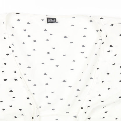 SheIn Womens Multicoloured Geometric Polyester Basic Blouse Size L Round Neck - Heart Pattern