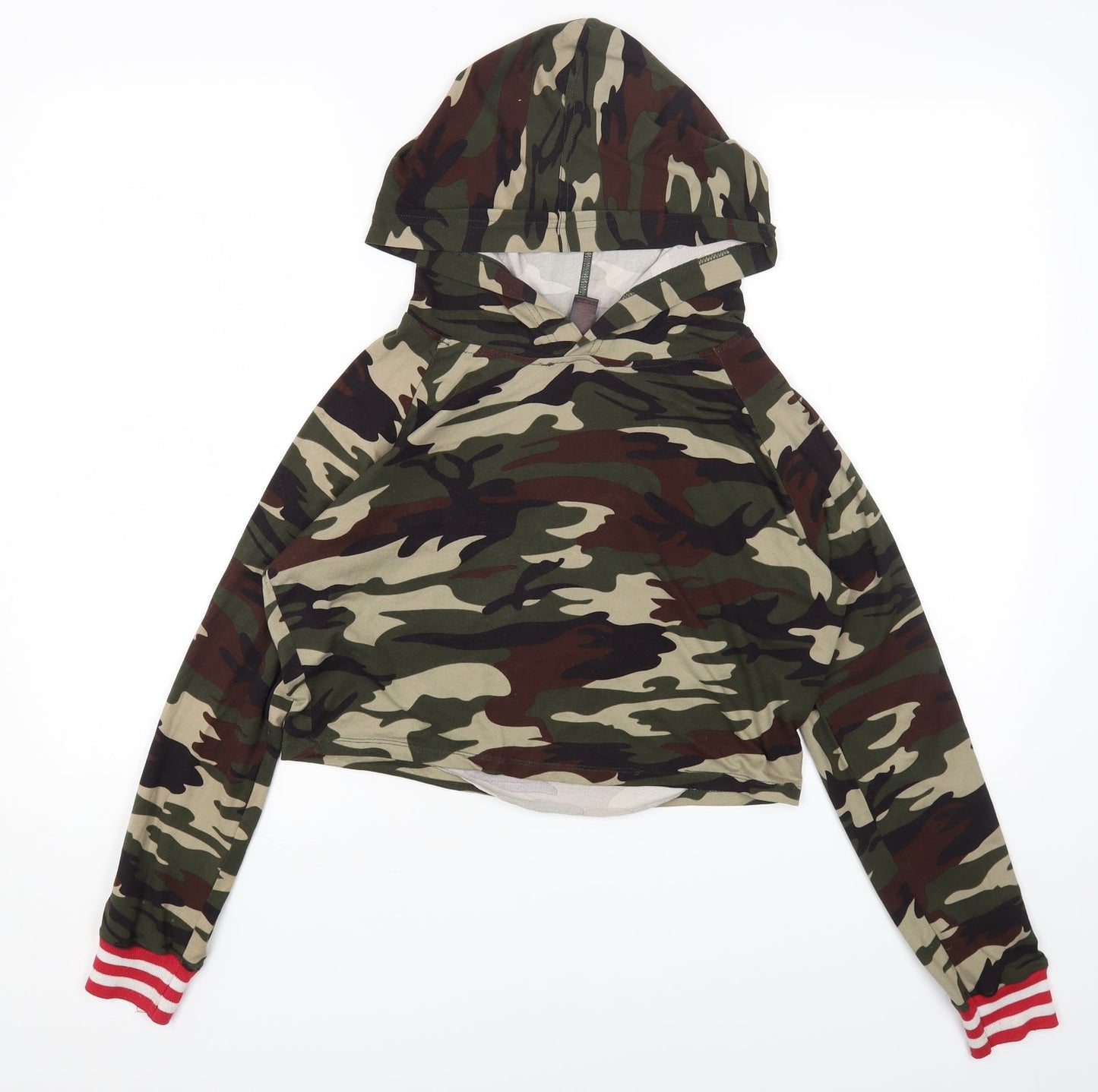 Hot Kiss Womens Green Round Neck Camouflage Polyester Pullover Jumper Size L