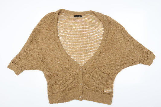Primark Womens Beige Scoop Neck Acrylic Cardigan Jumper Size 14