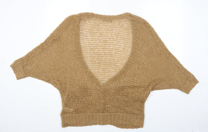 Primark Womens Beige Scoop Neck Acrylic Cardigan Jumper Size 14