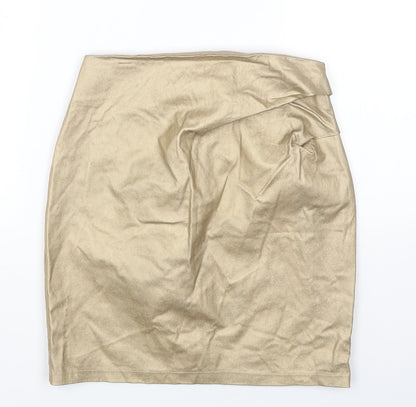 Kiabi Womens Gold Viscose Mini Skirt Size 6 Zip