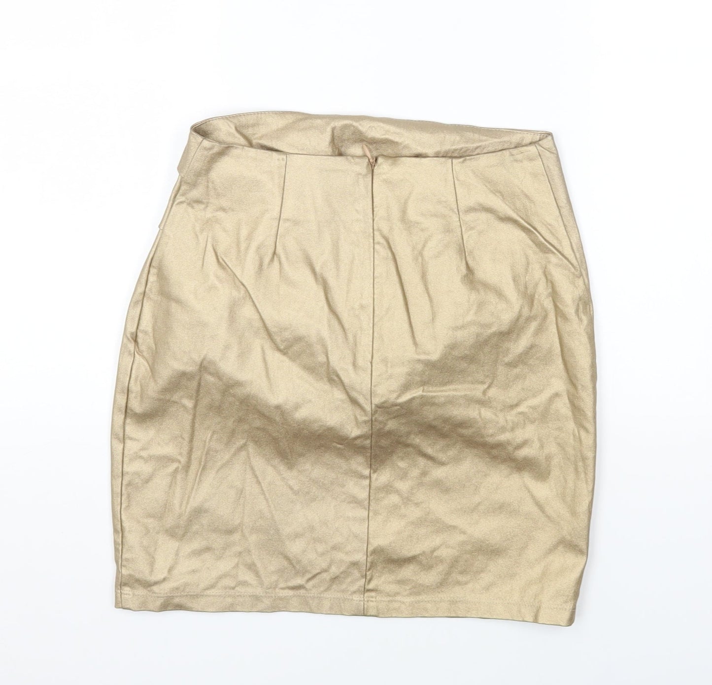 Kiabi Womens Gold Viscose Mini Skirt Size 6 Zip