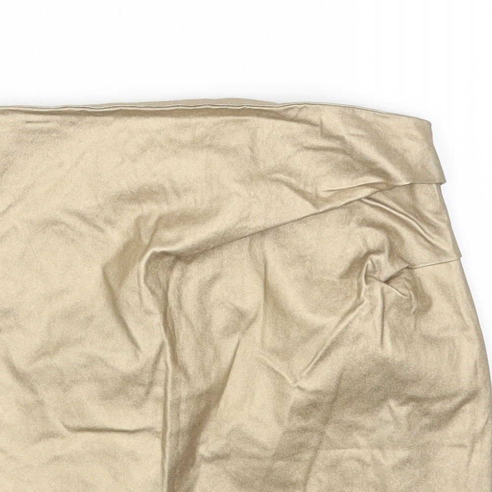Kiabi Womens Gold Viscose Mini Skirt Size 6 Zip