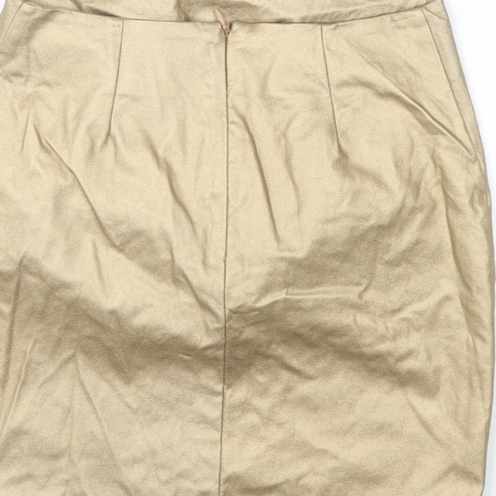 Kiabi Womens Gold Viscose Mini Skirt Size 6 Zip