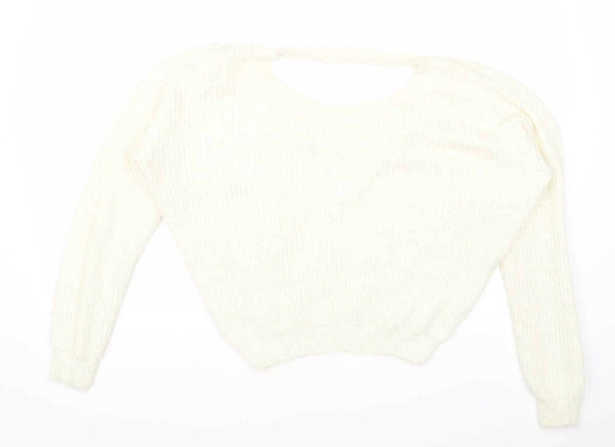 love other things Womens White Round Neck Polyester Pullover Jumper Size S