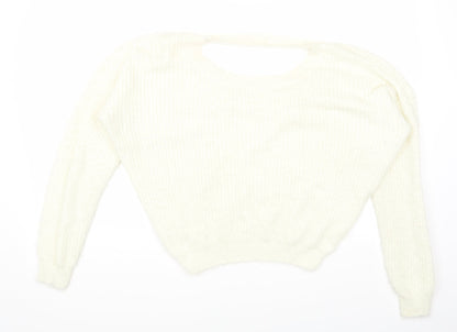 love other things Womens White Round Neck Polyester Pullover Jumper Size S