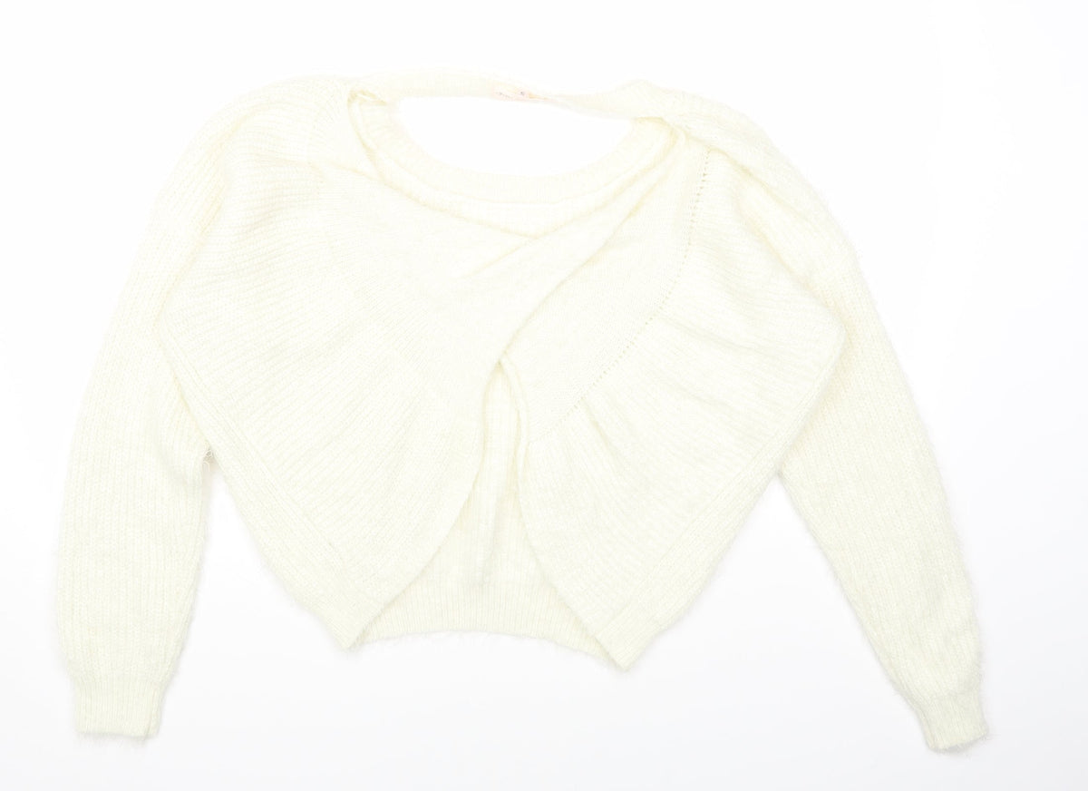 love other things Womens White Round Neck Polyester Pullover Jumper Size S