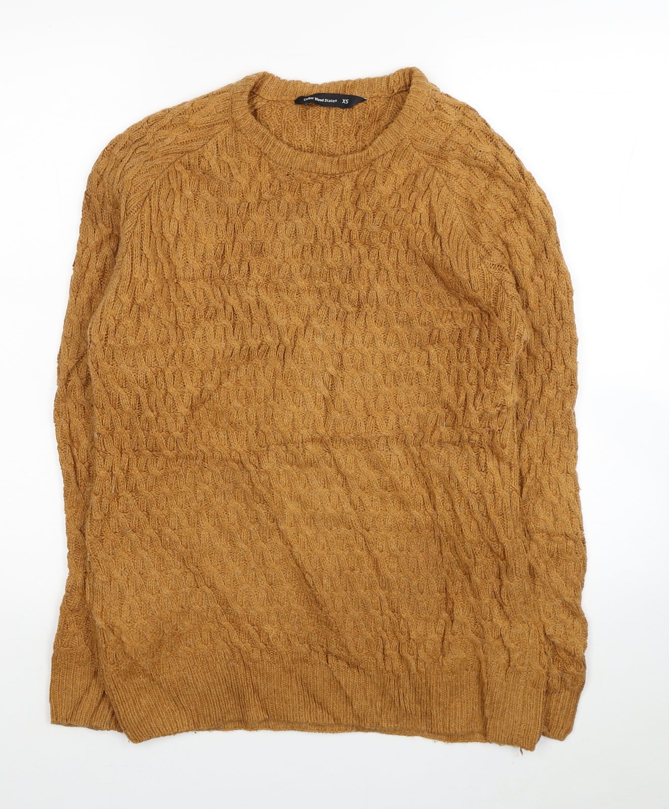 Cedar Wood State Mens Orange Round Neck Acrylic Pullover Jumper Size XS